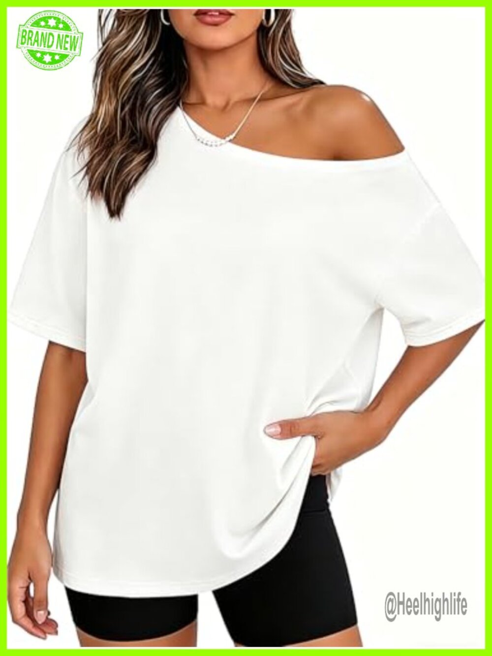 Oversized Off Shoulder Short Sleeve Top Batwing Sleeve Casual Summer Tshirt
